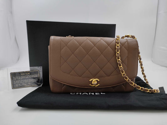 CHANEL Diana Chain Shoulder Bag in Brown Caviar Skin, Diana No. 3 Series