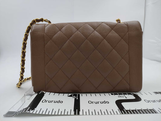 CHANEL Diana Chain Shoulder Bag in Brown Caviar Skin, Diana No. 3 Series