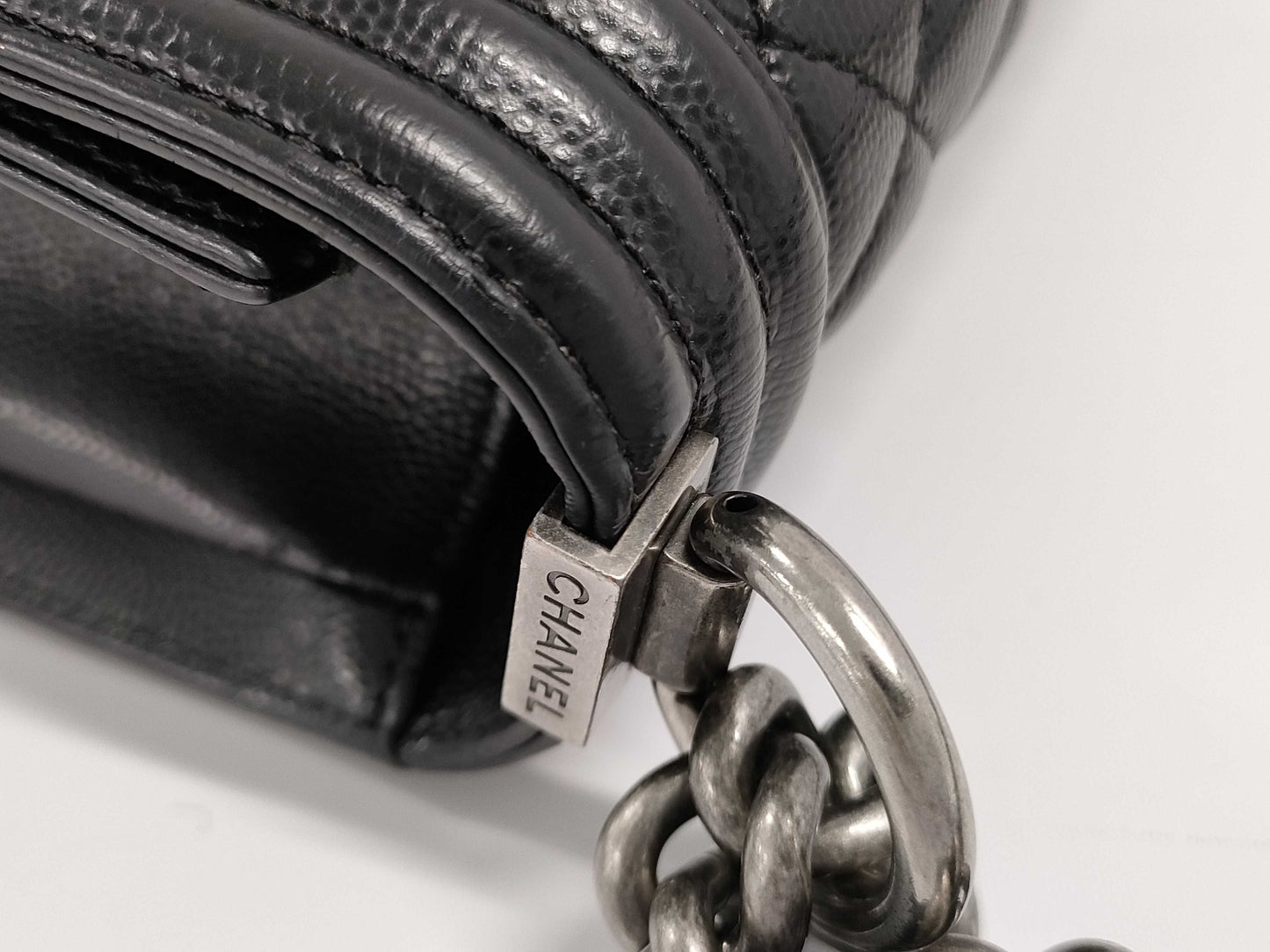 CHANEL Boy Chanel 25 Matelasse Caviar Leather Black with Silver Hardware A67086 29 Series Shoulder Bag