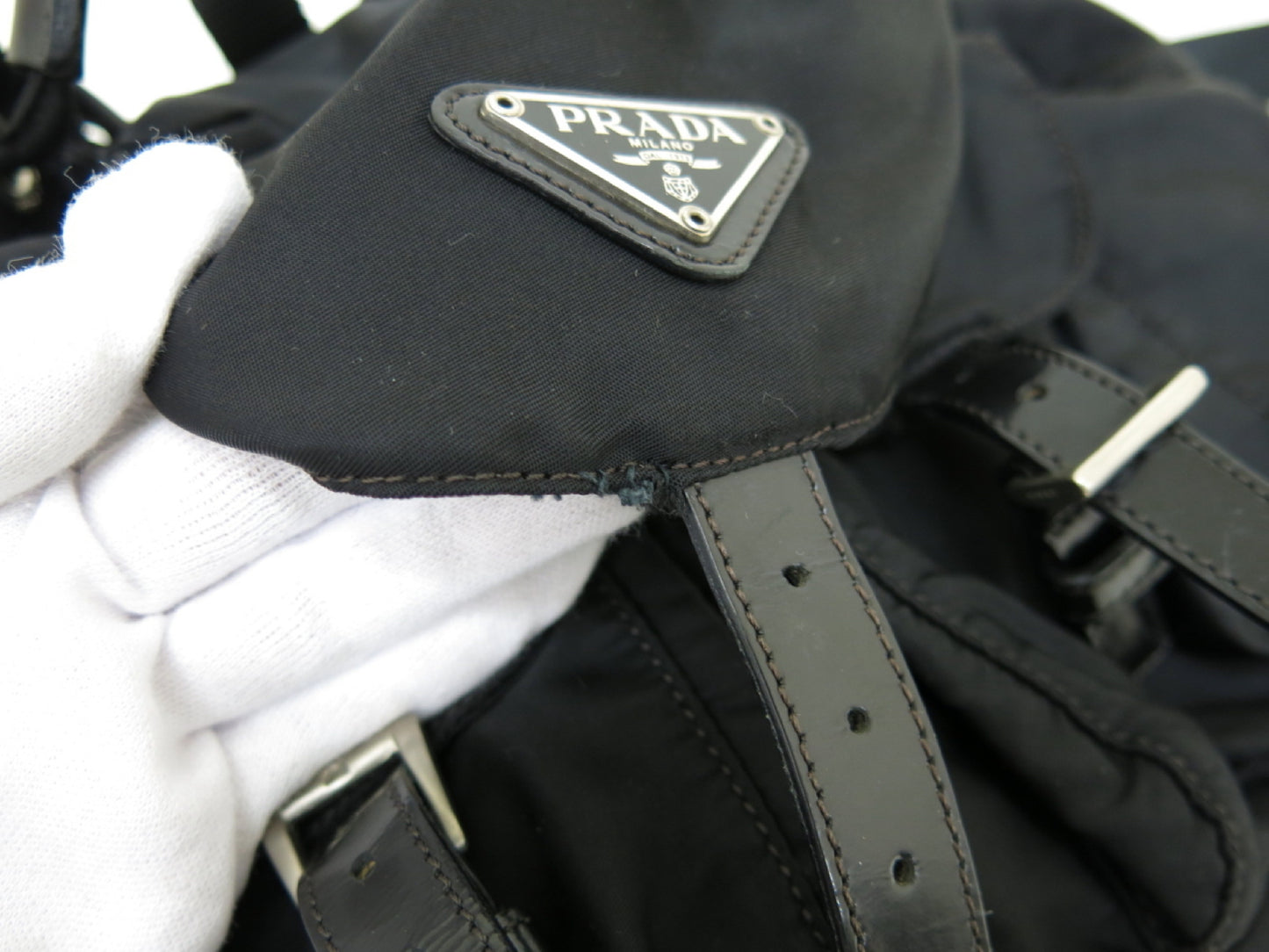 PRADA PRADA Prada Two-Point Triangle Logo Plate Pocono Nylon Backpack Black/Light Blue