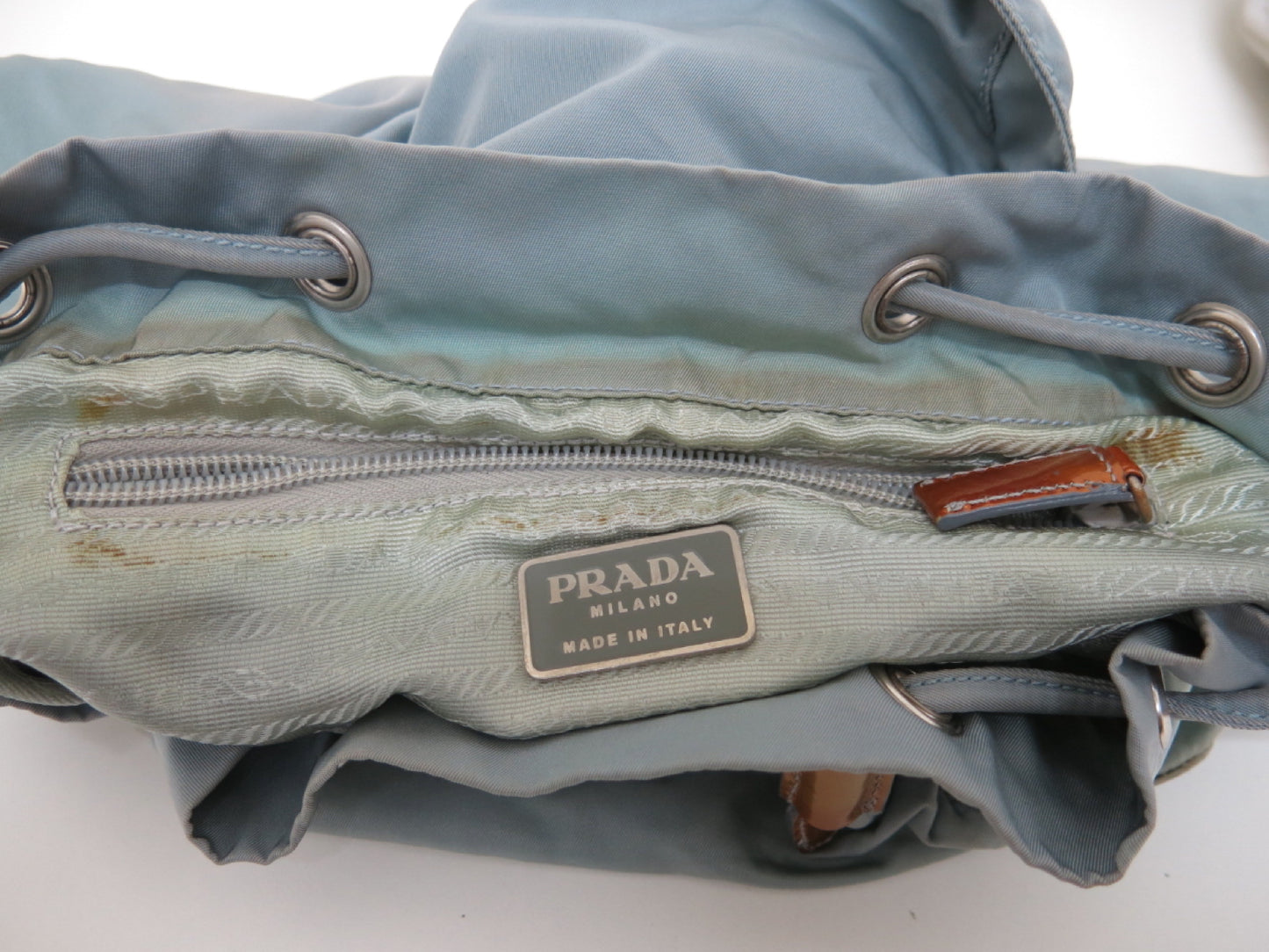 PRADA PRADA Prada Two-Point Triangle Logo Plate Pocono Nylon Backpack Black/Light Blue