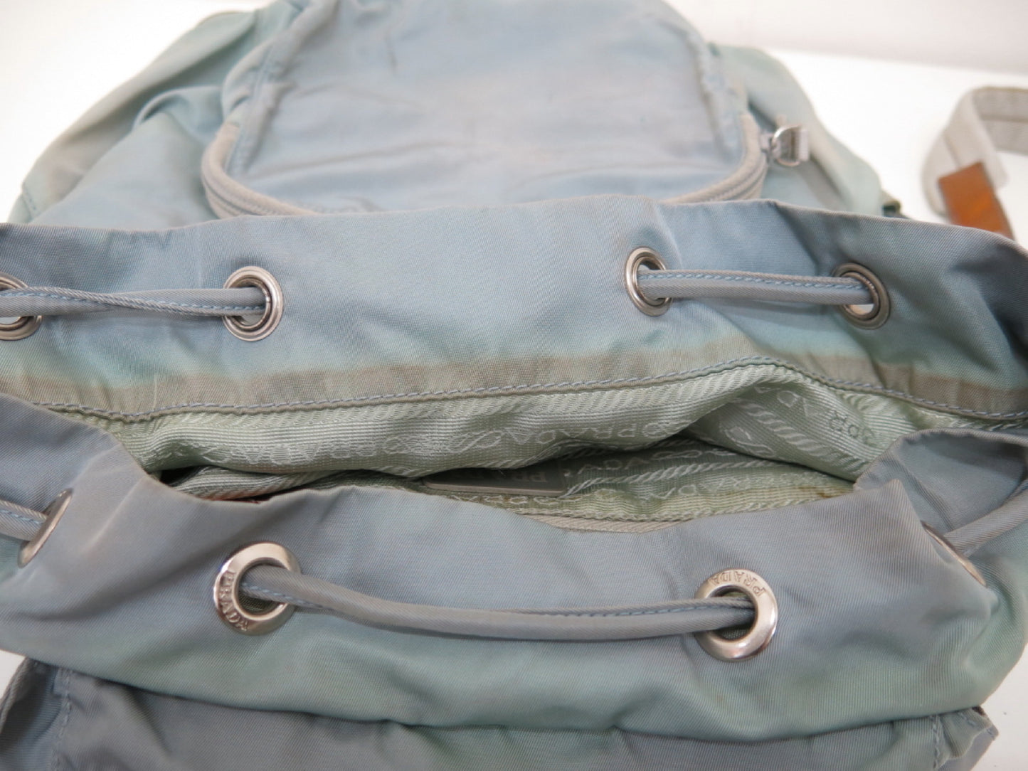 PRADA PRADA Prada Two-Point Triangle Logo Plate Pocono Nylon Backpack Black/Light Blue