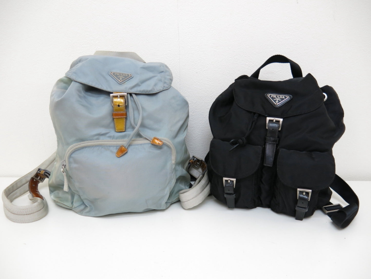 PRADA PRADA Prada Two-Point Triangle Logo Plate Pocono Nylon Backpack Black/Light Blue