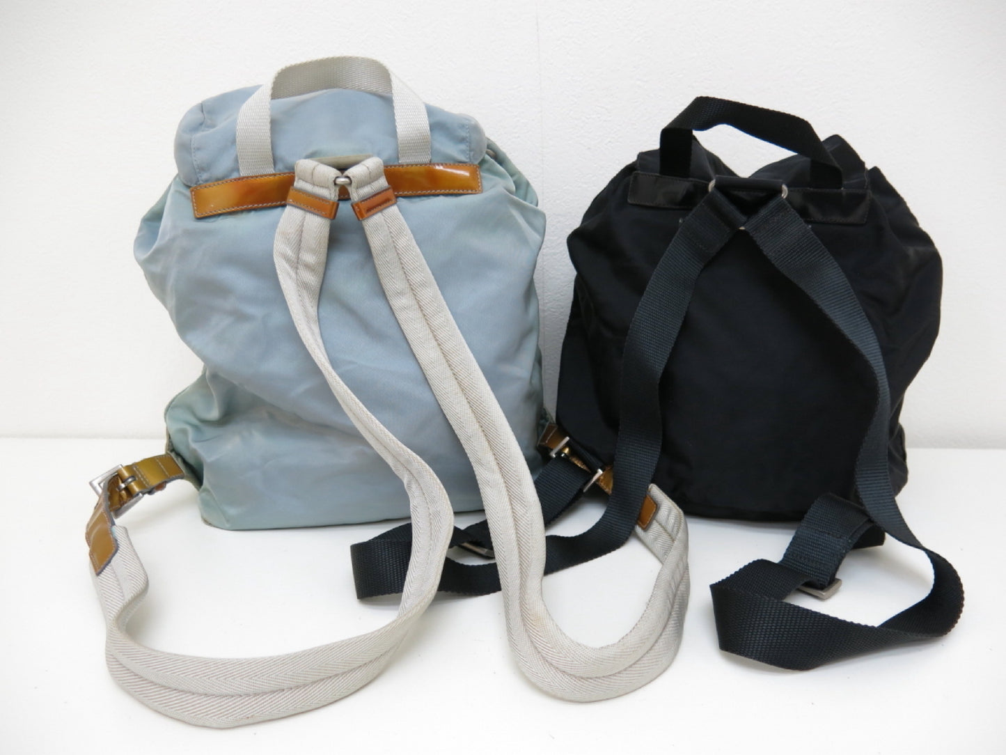PRADA PRADA Prada Two-Point Triangle Logo Plate Pocono Nylon Backpack Black/Light Blue