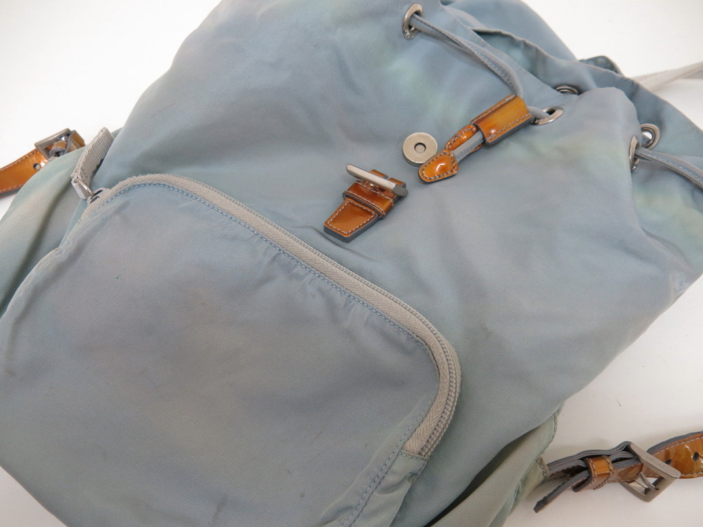 PRADA PRADA Prada Two-Point Triangle Logo Plate Pocono Nylon Backpack Black/Light Blue