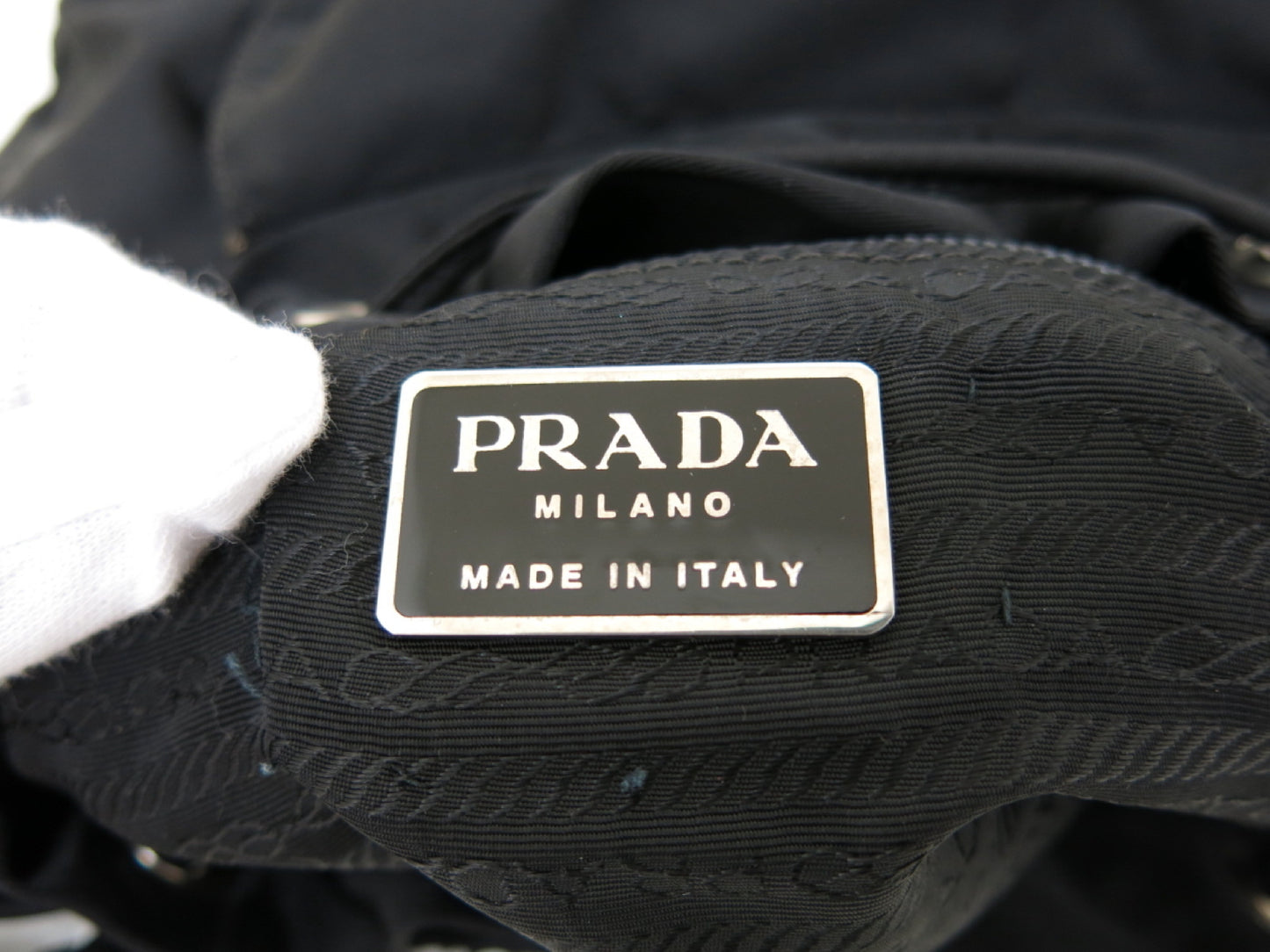 PRADA PRADA Prada Two-Point Triangle Logo Plate Pocono Nylon Backpack Black/Light Blue