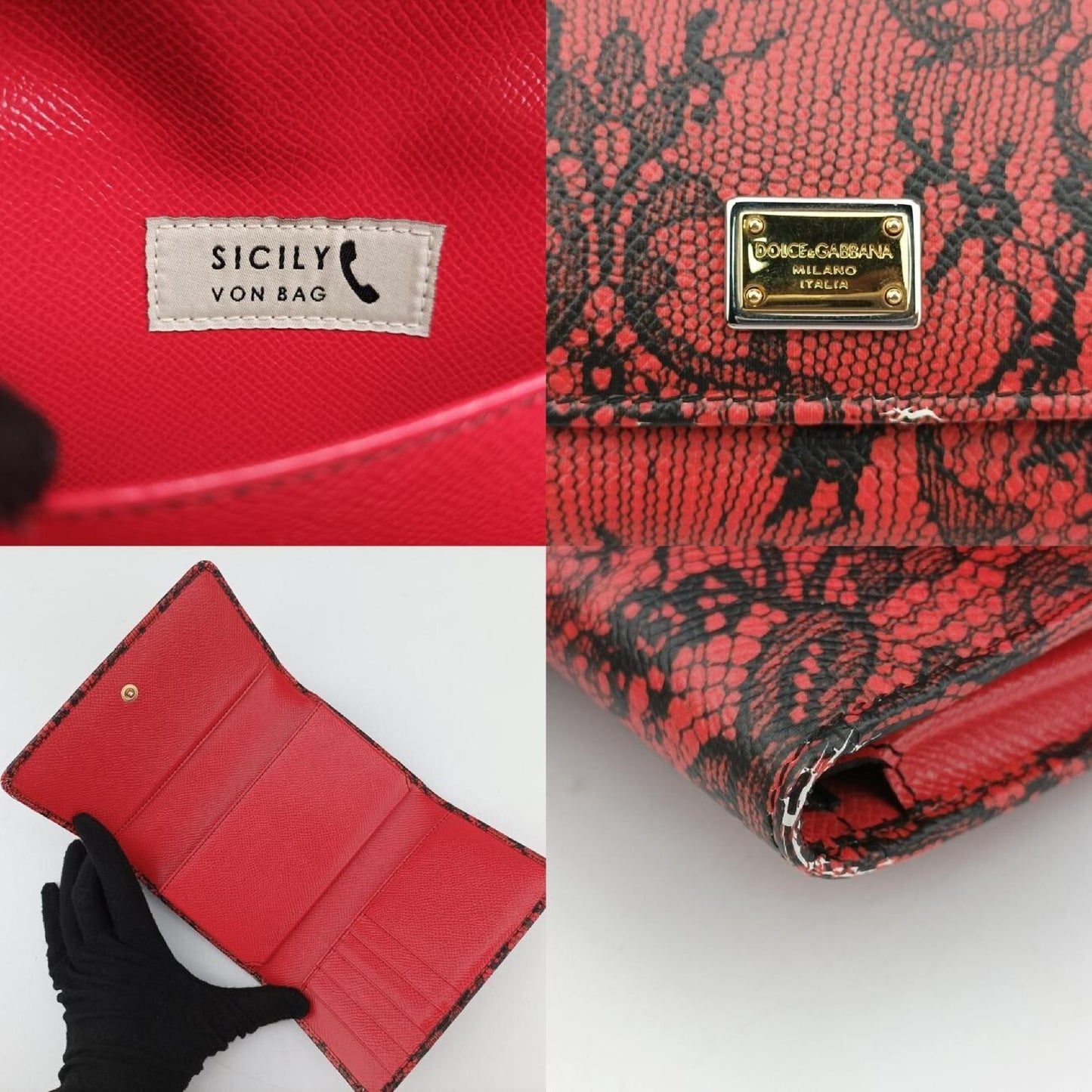 D&G Lace Wallet Mini Red x Black Shoulder Bag