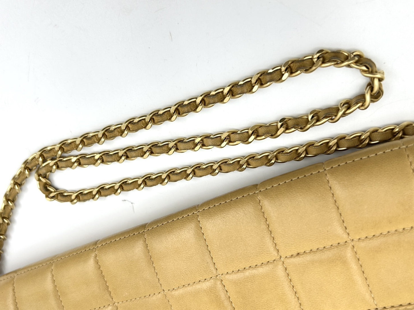 CHANEL CHANEL Chocolate Bar Beige Shoulder Bag with Seal and Shop Seal