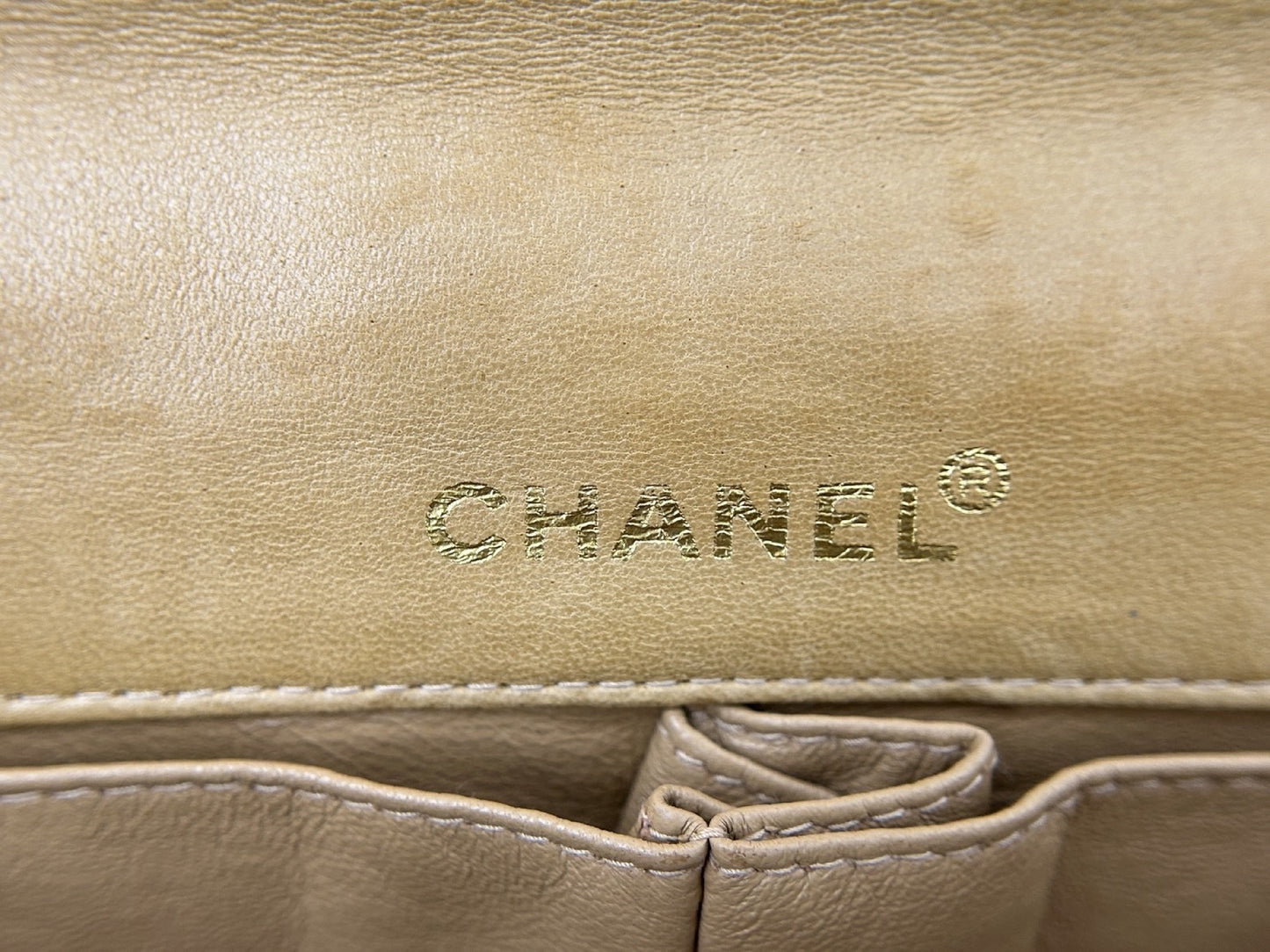 CHANEL CHANEL Chocolate Bar Beige Shoulder Bag with Seal and Shop Seal