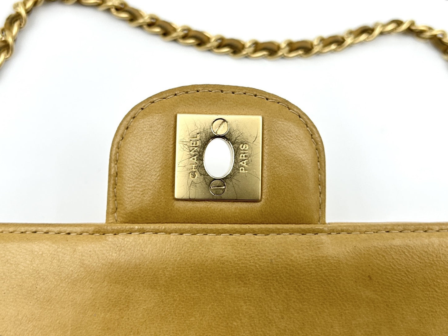CHANEL CHANEL Chocolate Bar Beige Shoulder Bag with Seal and Shop Seal