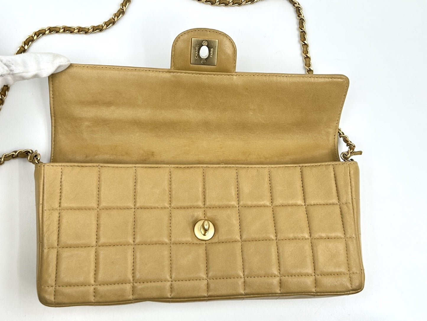CHANEL CHANEL Chocolate Bar Beige Shoulder Bag with Seal and Shop Seal