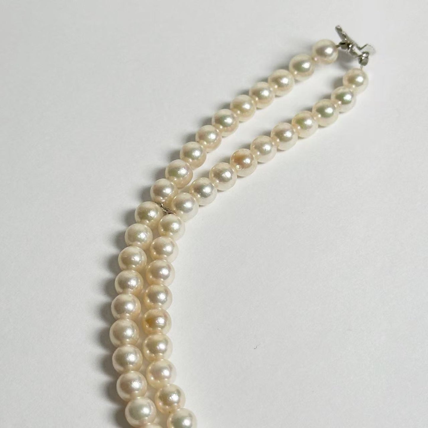 Double Pearl Bracelet/Bangle, Diameter: Approx. 5.2mm-5.8mm, Sterling Silver, 16.0g
