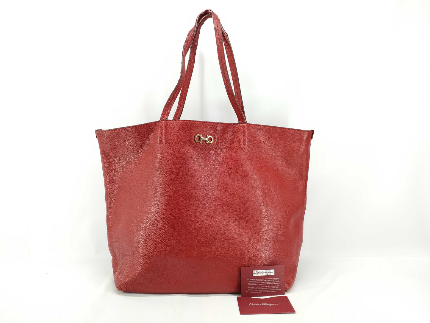Salvatore Ferragamo Gancini Leather Tote Bag, Red