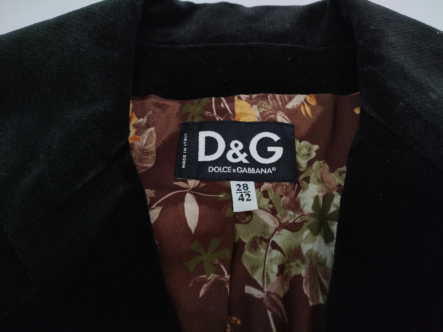 DOLCE & GABBANA Velvet Tailored Jacket, Floral Print, Black, Size 42