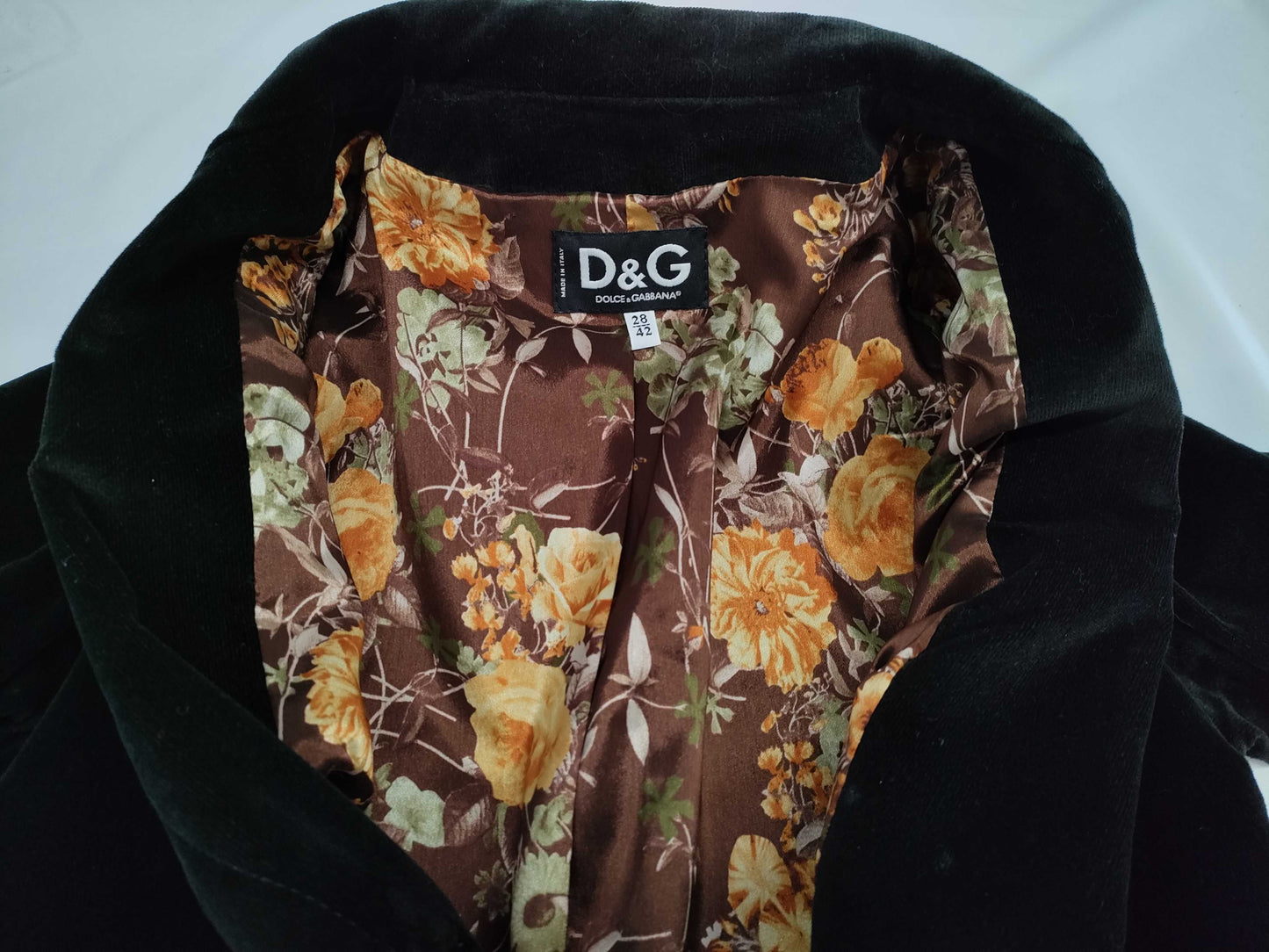 DOLCE & GABBANA Velvet Tailored Jacket, Floral Print, Black, Size 42