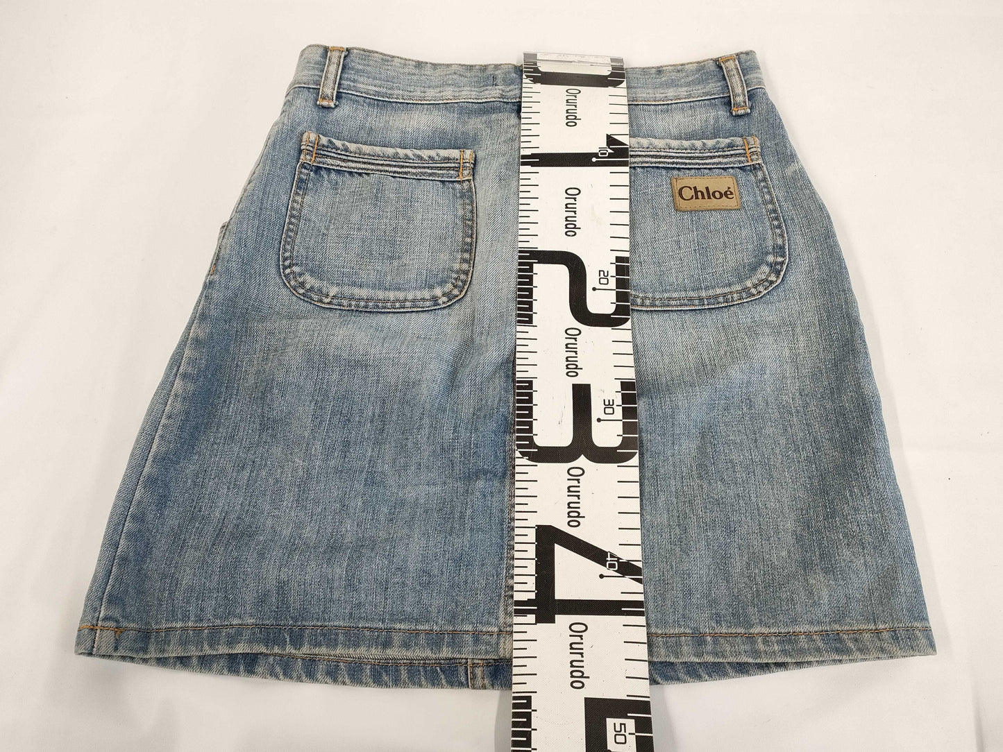 Chloe Chloe Short Denim Skirt Logo Patch Size 36 Skirt
