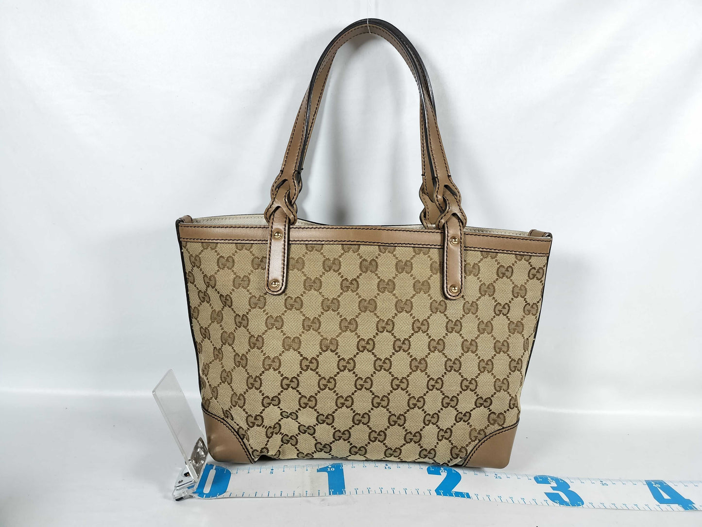 GUCCI DU-Gucci GG Canvas Canvas x Leather Tote Bag Beige 269878 Tote Bag