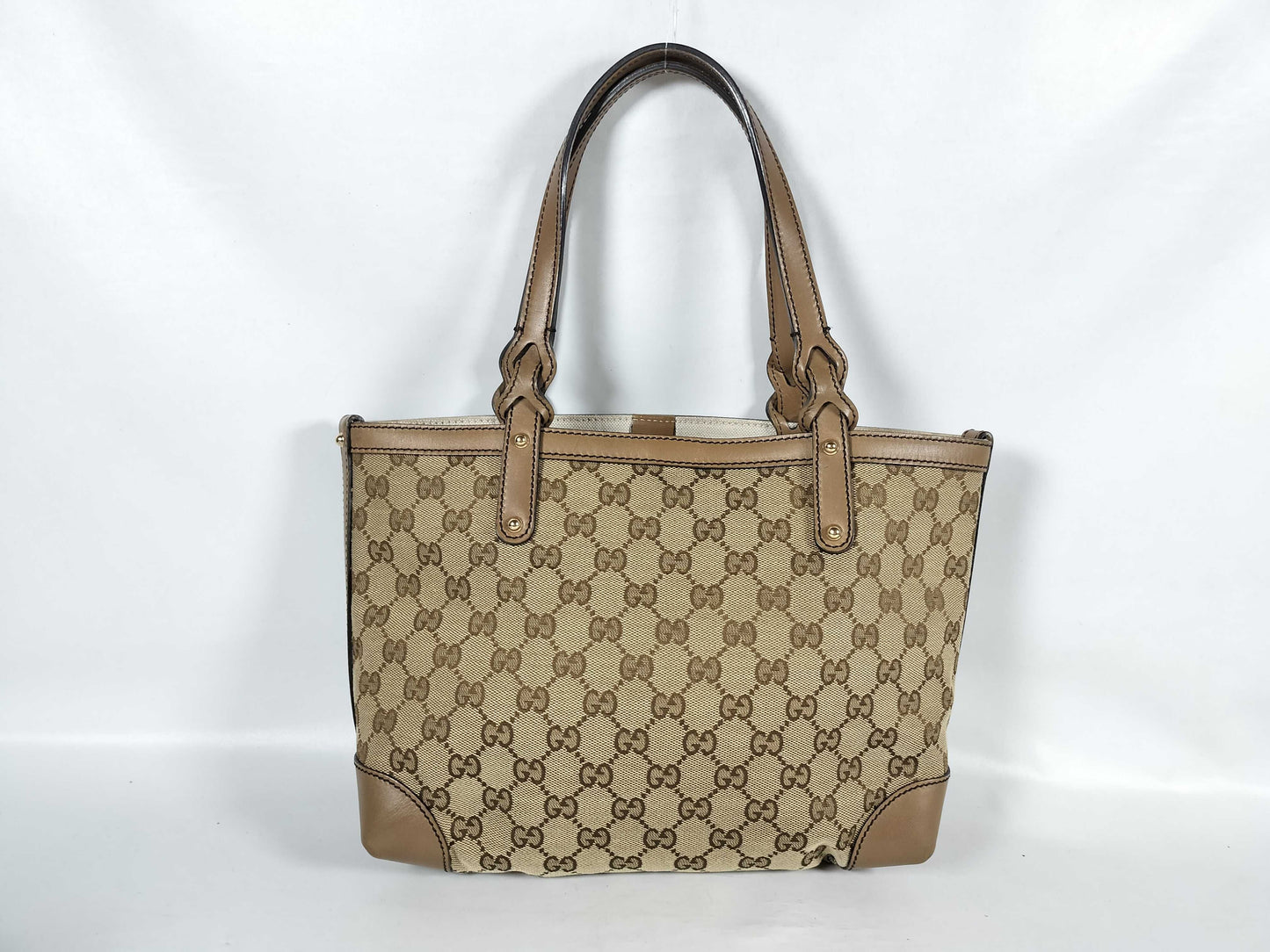 GUCCI DU-Gucci GG Canvas Canvas x Leather Tote Bag Beige 269878 Tote Bag