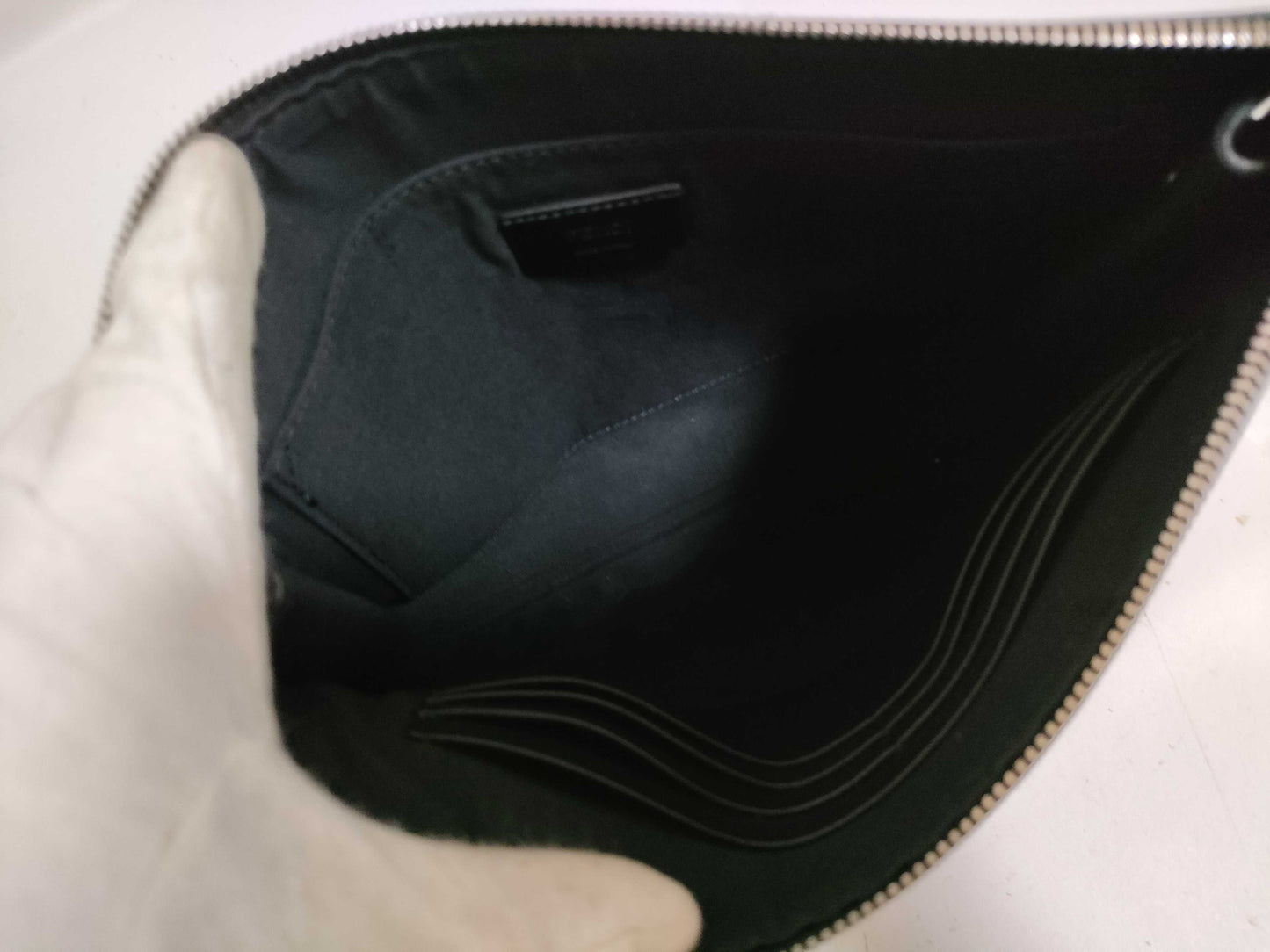FENDI Zucca PVC and Leather Clutch Bag, Black, 7VA491
