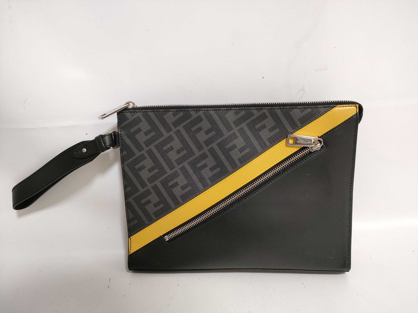 FENDI Zucca PVC and Leather Clutch Bag, Black, 7VA491
