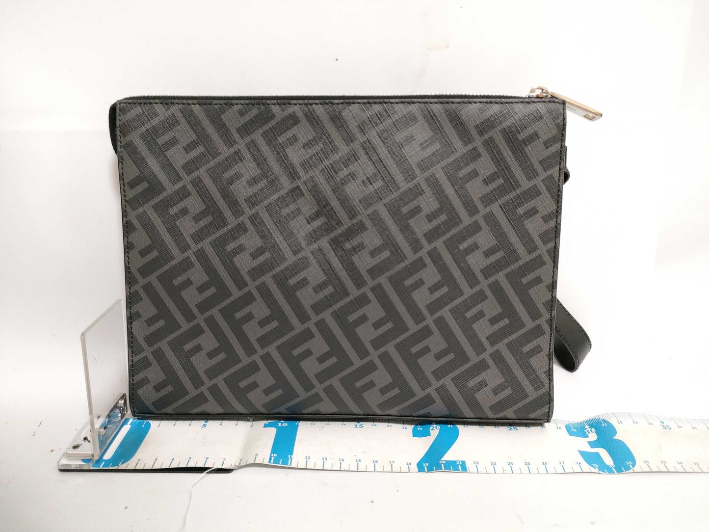 FENDI Zucca PVC and Leather Clutch Bag, Black, 7VA491