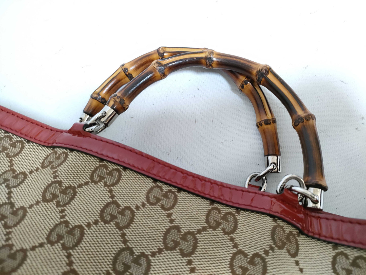 GUCCI GG Canvas Bamboo Handbag Beige 311175
