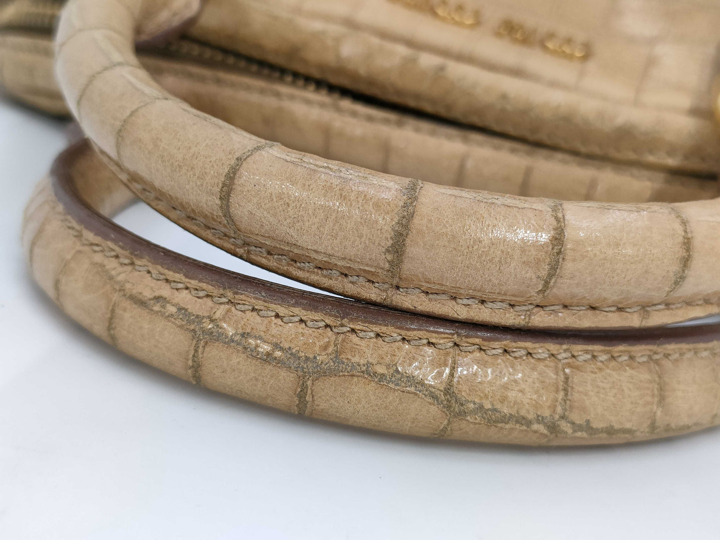 miu miu Miu Miu crocodile embossed handbag beige handbag