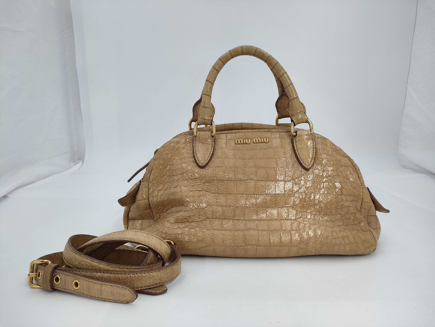 miu miu Miu Miu crocodile embossed handbag beige handbag