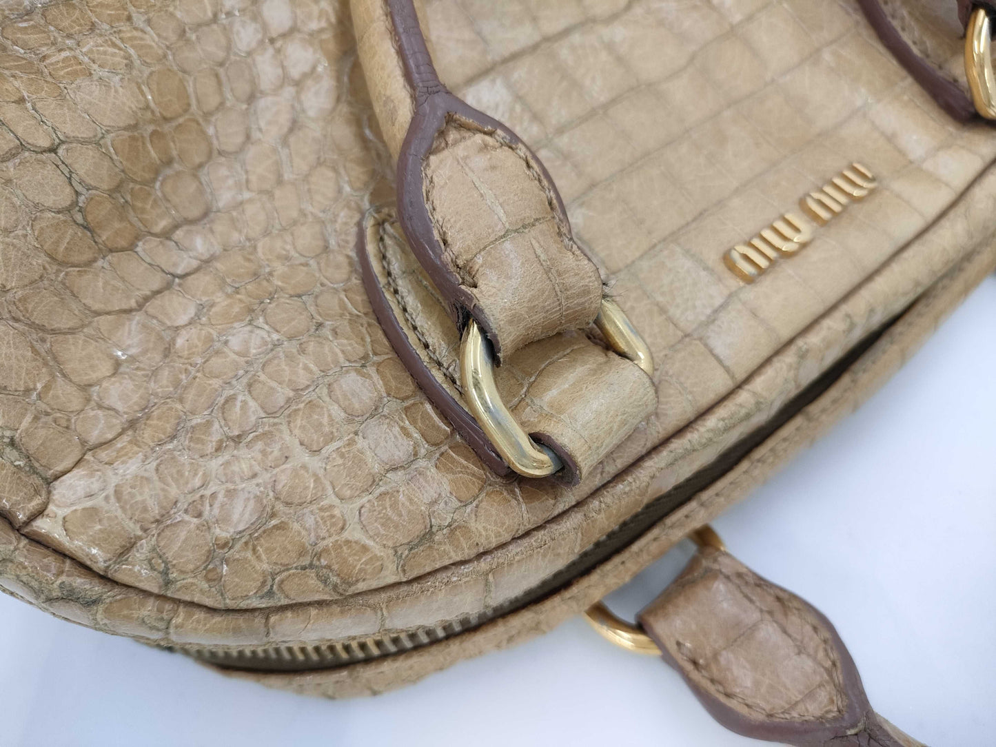 miu miu Miu Miu crocodile embossed handbag beige handbag