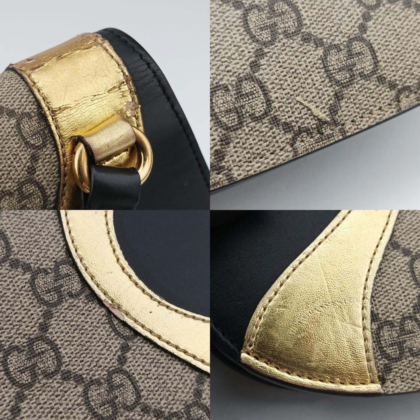GUCCI Ojiride Beige x Black x Gold PVC Coated Canvas x Leather Shoulder Bag 500781 G023180424