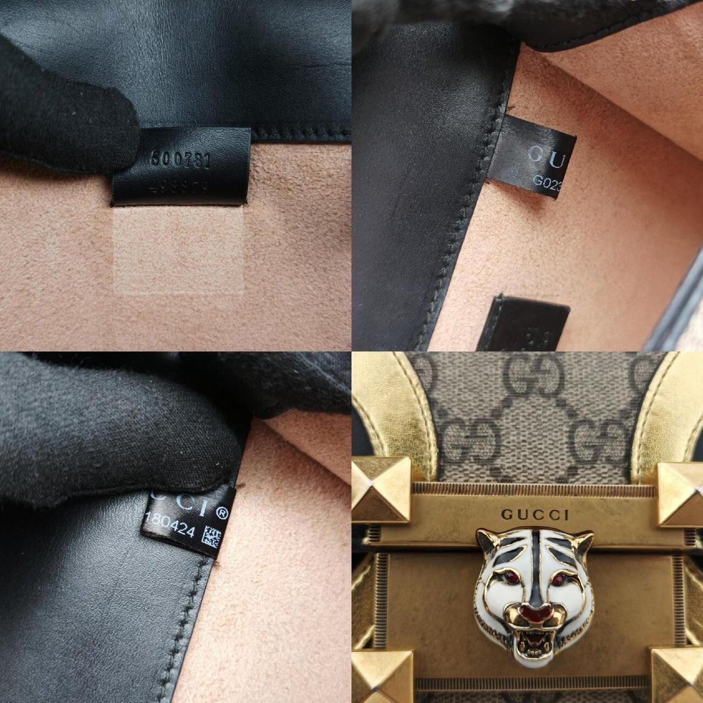 GUCCI Ojiride Beige x Black x Gold PVC Coated Canvas x Leather Shoulder Bag 500781 G023180424