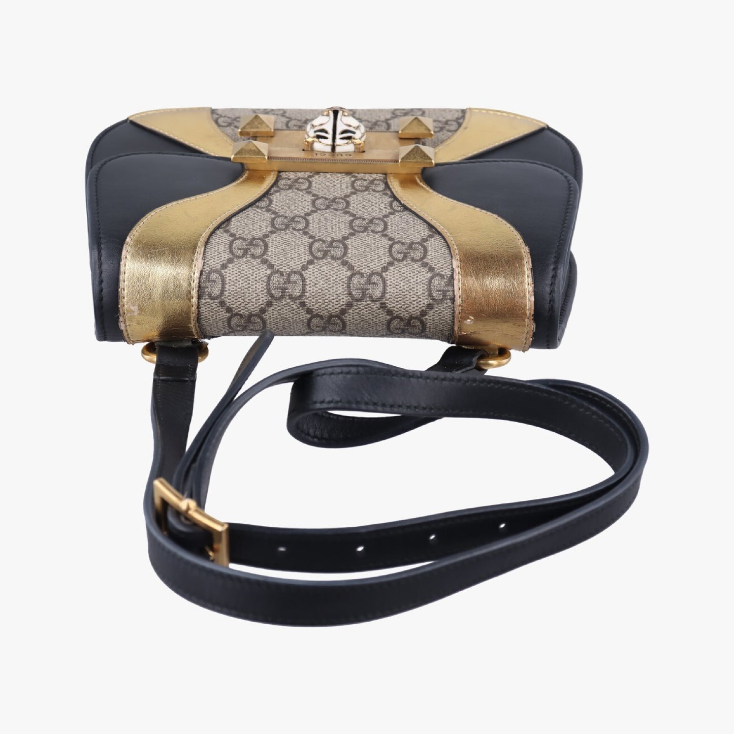 GUCCI Ojiride Beige x Black x Gold PVC Coated Canvas x Leather Shoulder Bag 500781 G023180424