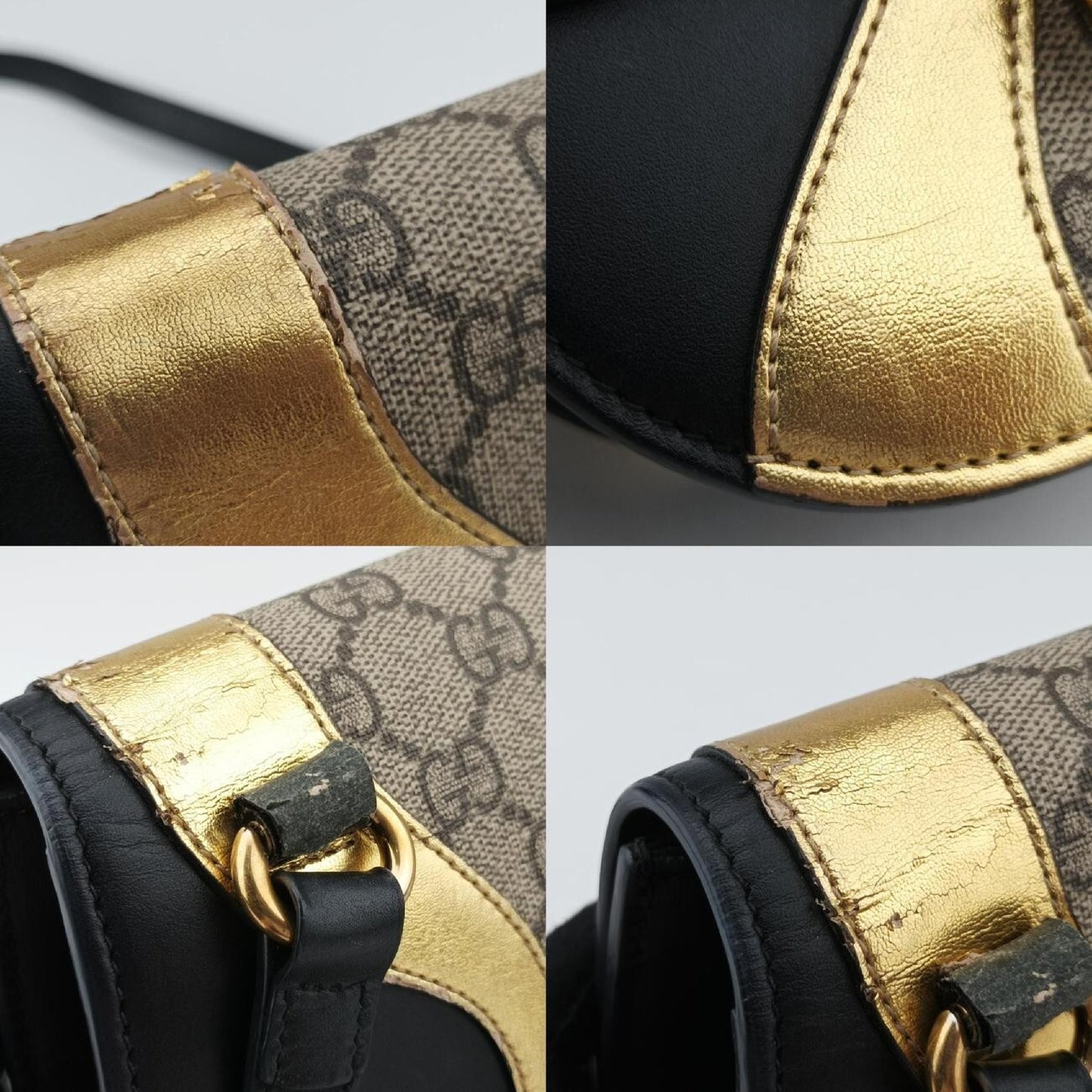 GUCCI Ojiride Beige x Black x Gold PVC Coated Canvas x Leather Shoulder Bag 500781 G023180424
