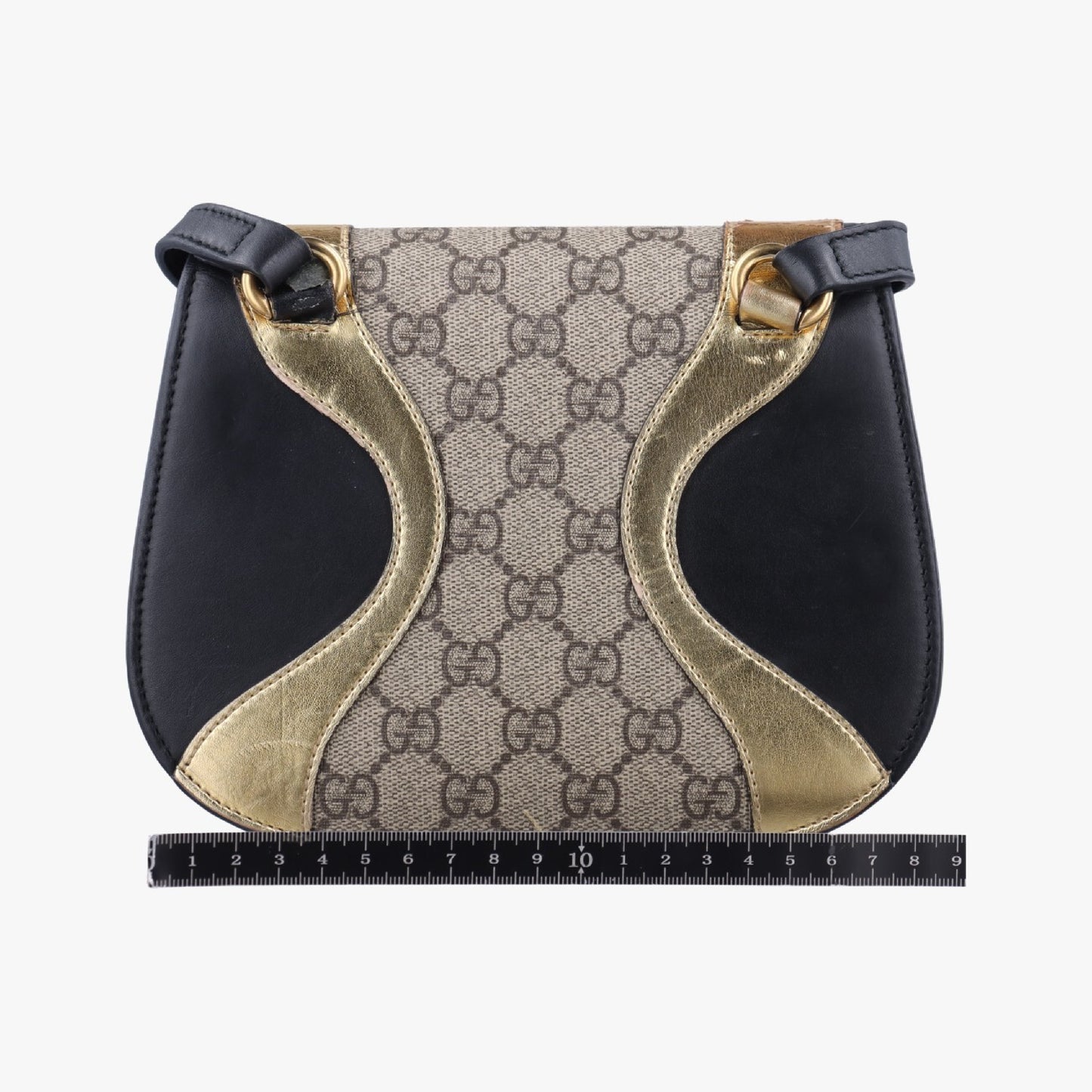GUCCI Ojiride Beige x Black x Gold PVC Coated Canvas x Leather Shoulder Bag 500781 G023180424
