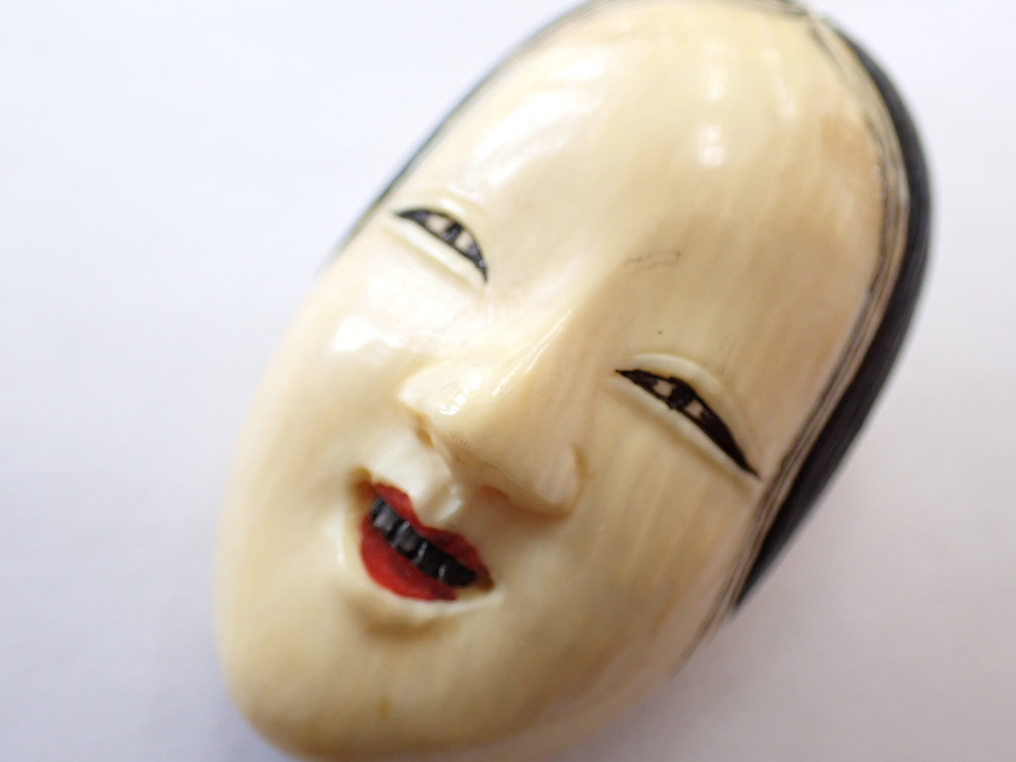 Noh Mask by Hiroyuki, Okame Otafuku, Blackened Teeth, Women's Brooch, Accessory