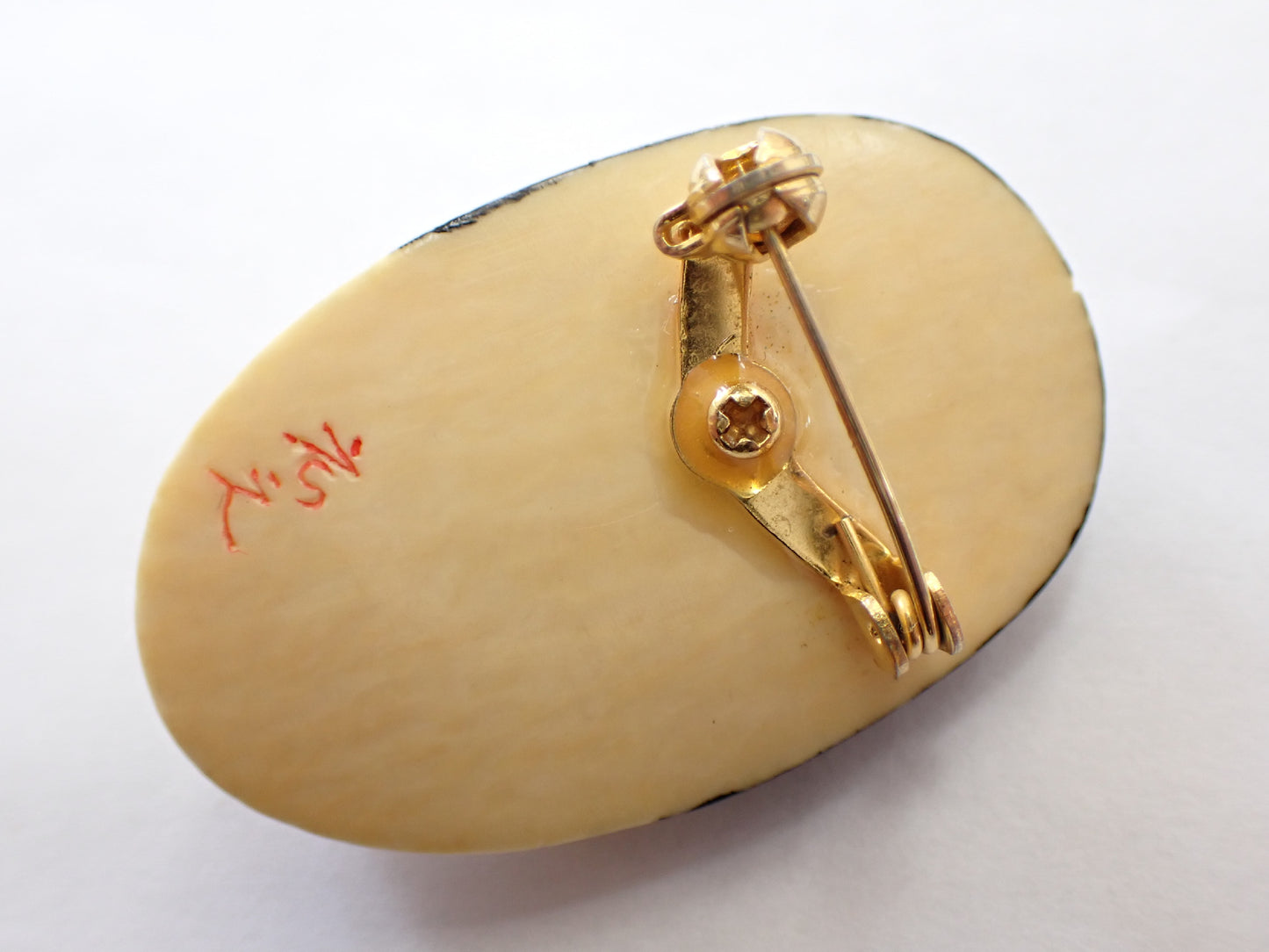 Noh Mask by Hiroyuki, Okame Otafuku, Blackened Teeth, Women's Brooch, Accessory