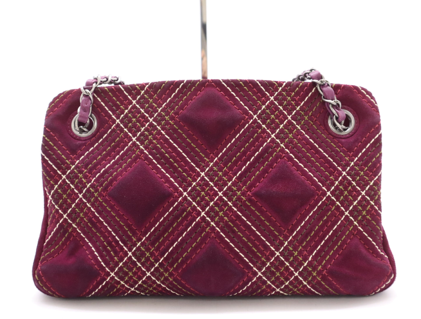 CHANEL Suede and Leather Wild Stitch Chain Shoulder Bag, Purple, with Charm and Seal, 18106488 Shoulder Bag