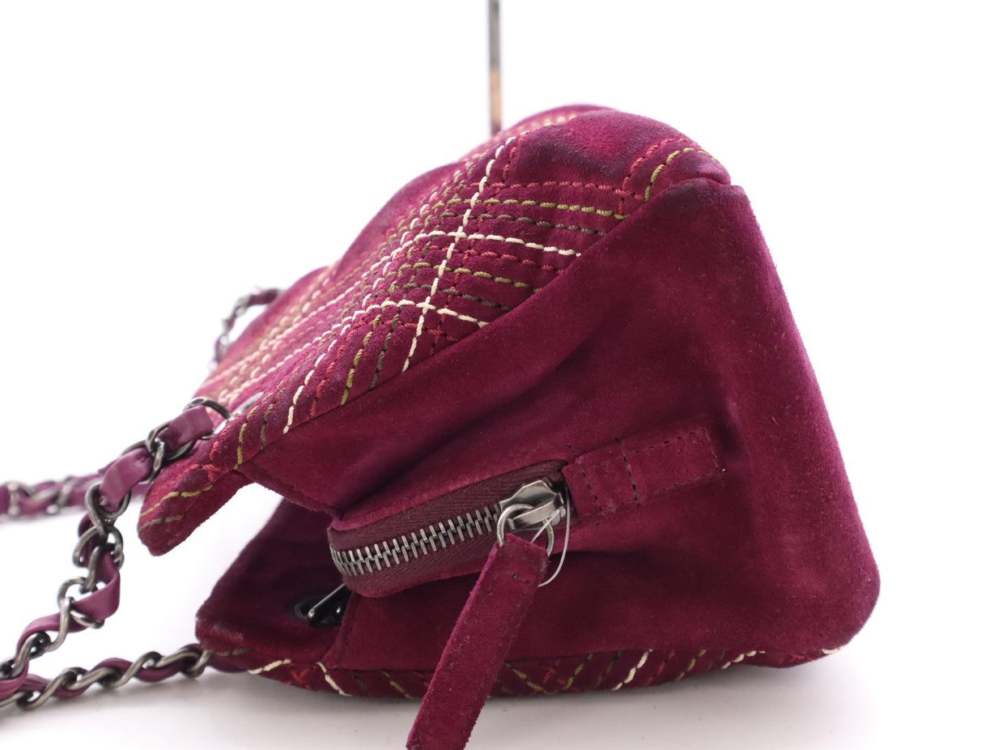CHANEL Suede and Leather Wild Stitch Chain Shoulder Bag, Purple, with Charm and Seal, 18106488 Shoulder Bag