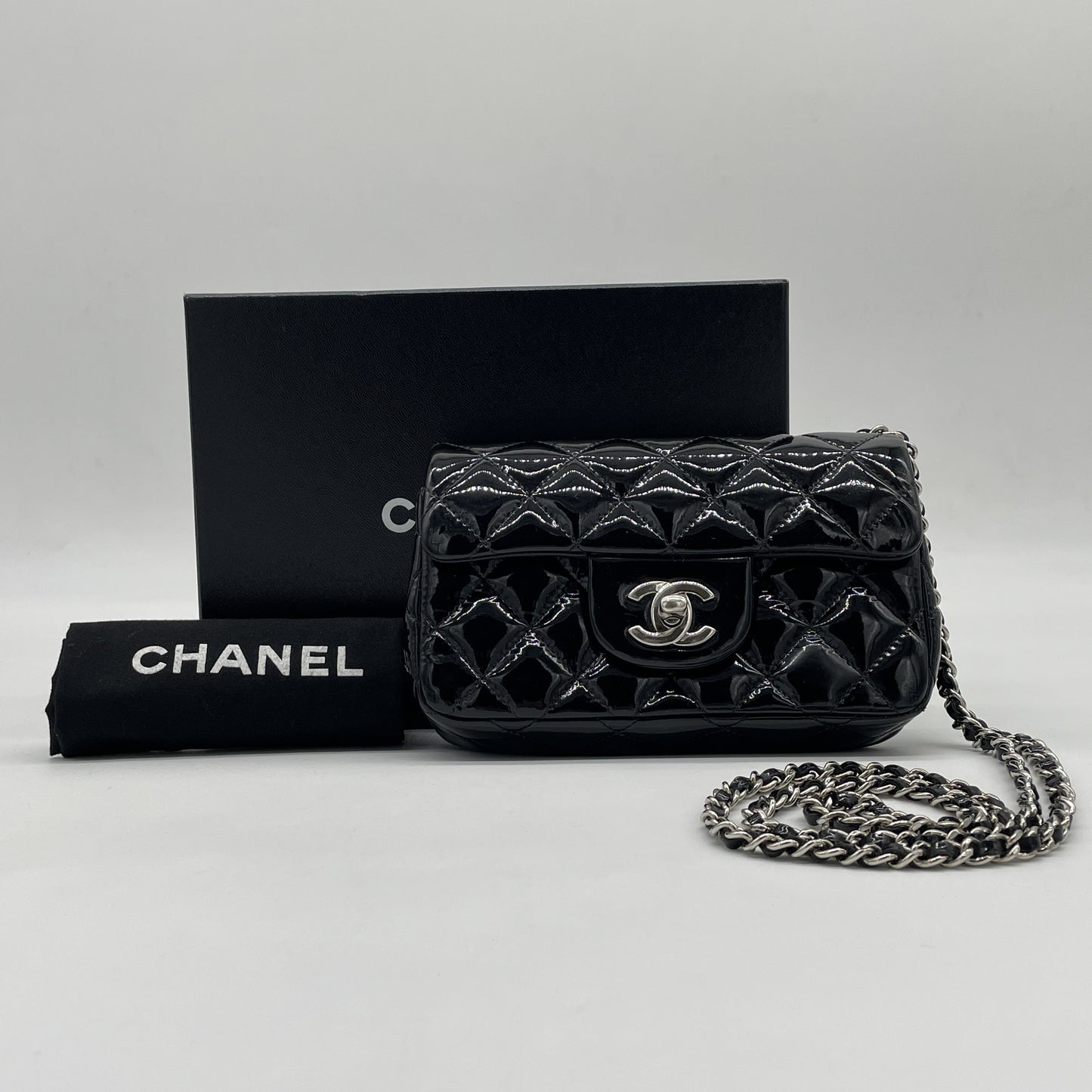 CHANEL Mini Matelasse Chain Shoulder Bag, Black, 18th Series