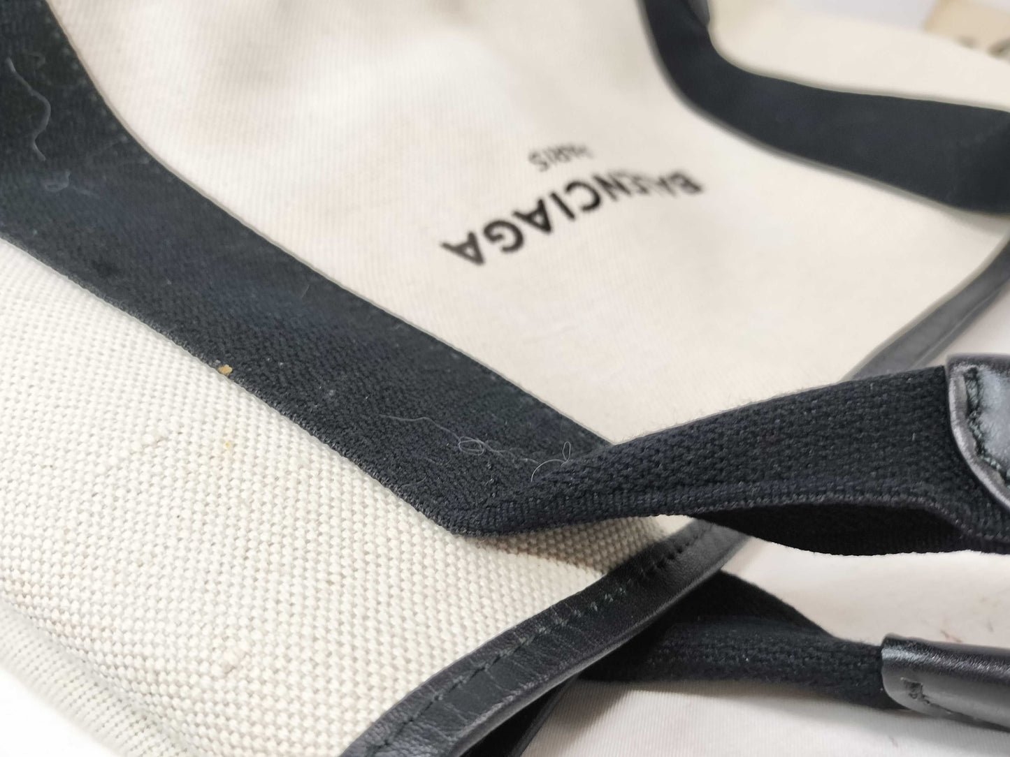 BALENCIAGA Navy Cabas Canvas and Leather Handbag, Beige and Black, 339933