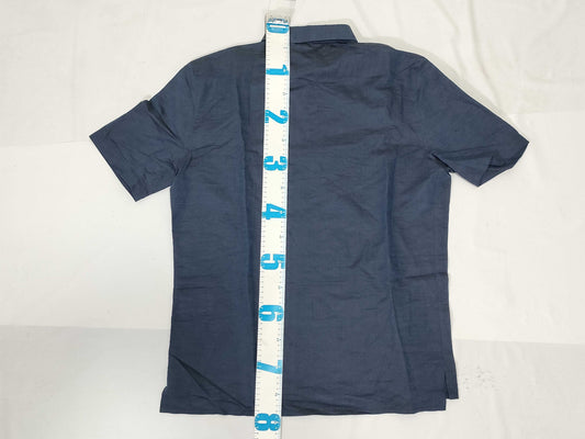 HERMES Cotton and Linen Short Sleeve Shirt Blue Tops