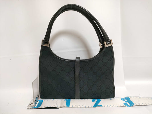 GUCCI Gucci Jackie Shoulder GG Canvas Black Leather Shoulder Bag