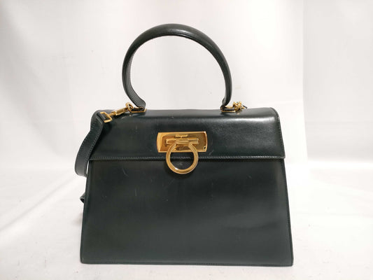 Salvatore Ferragamo 2-way Gancini Shoulder Handbag in Navy Leather