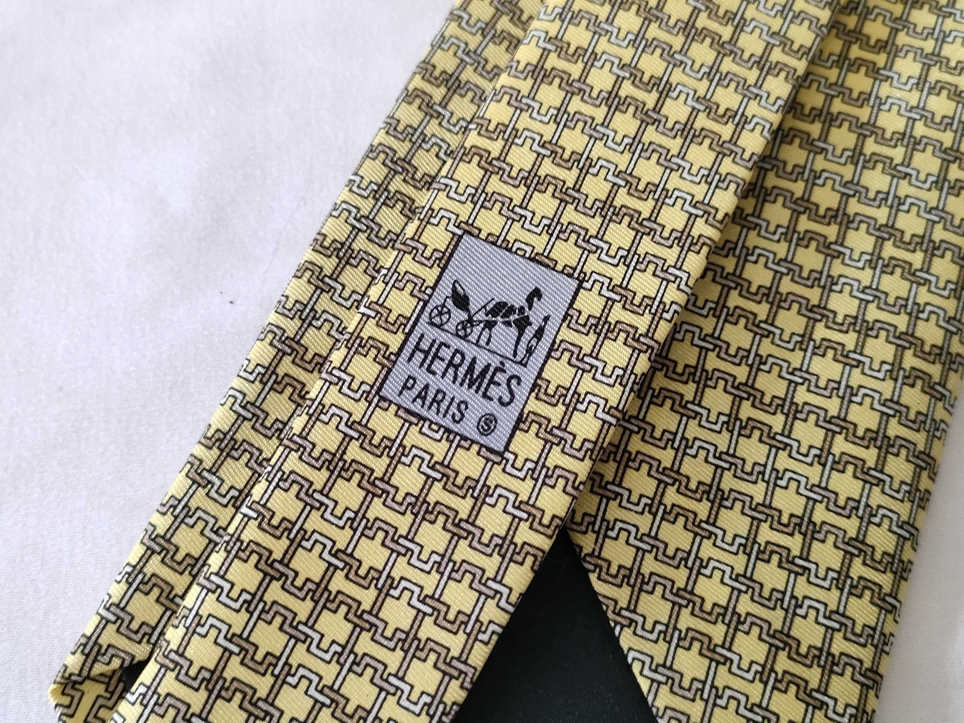 HERMES Tie with Box Yellow Other Accessories