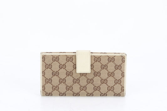 GUCCI GG Canvas Long Wallet with Sherry Ribbon