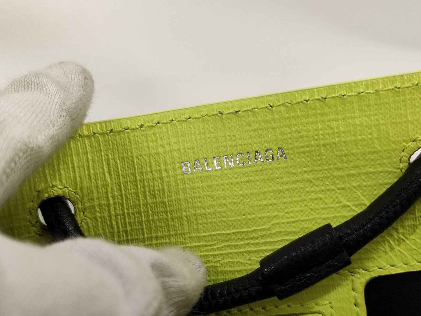 BALENCIAGA Shopping Tote XXS Leather Neon Yellow Tote Bag