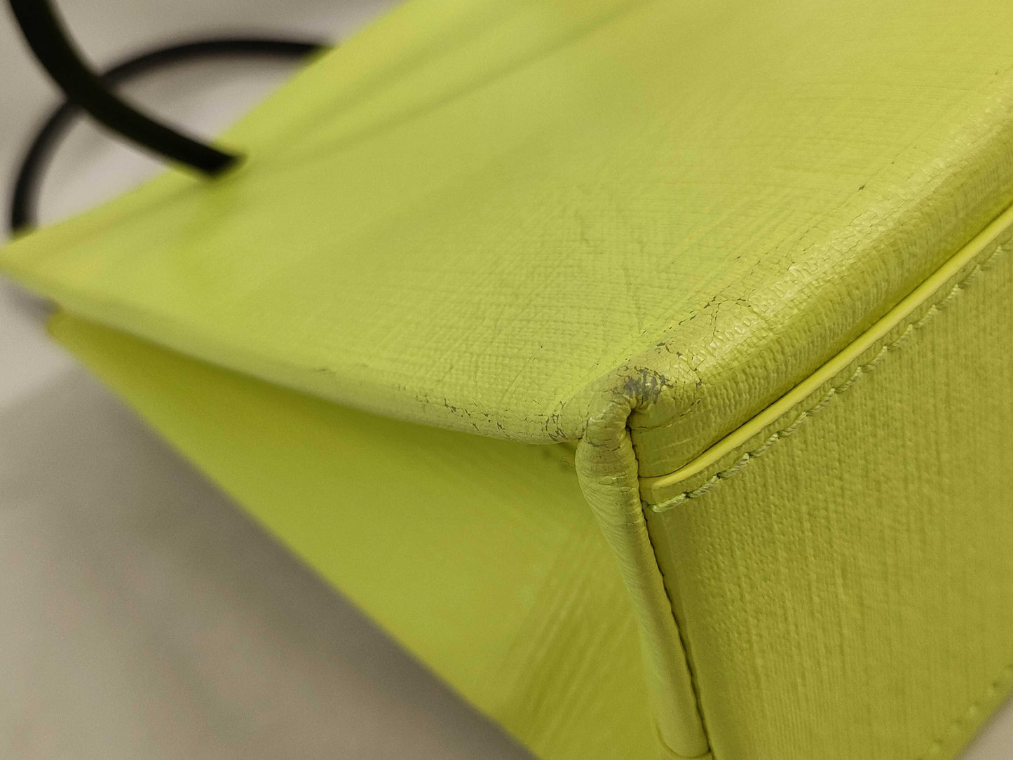 BALENCIAGA Shopping Tote XXS Leather Neon Yellow Tote Bag