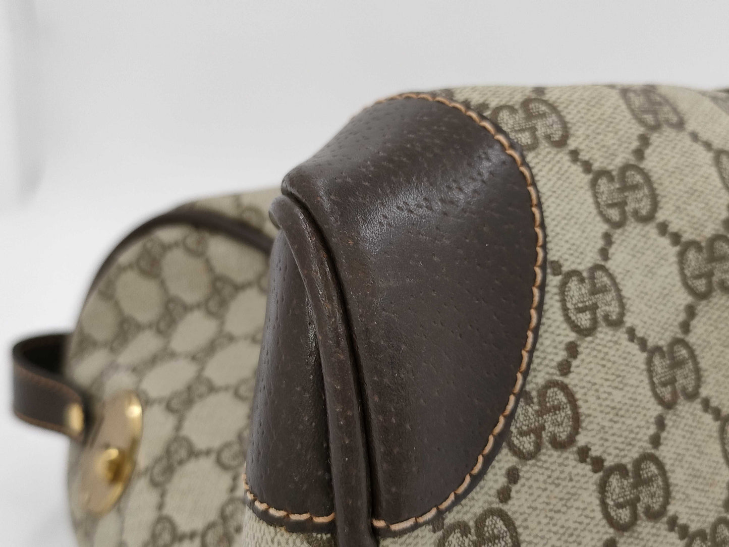 GUCCI GG Supreme Sherry Line Boston Bag, Coated Canvas and Leather