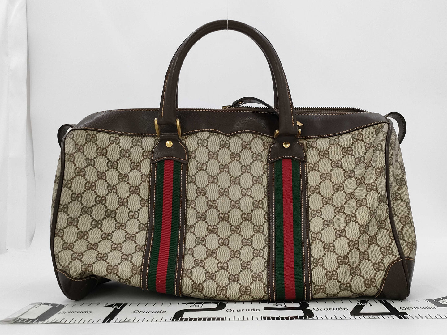 GUCCI GG Supreme Sherry Line Boston Bag, Coated Canvas and Leather