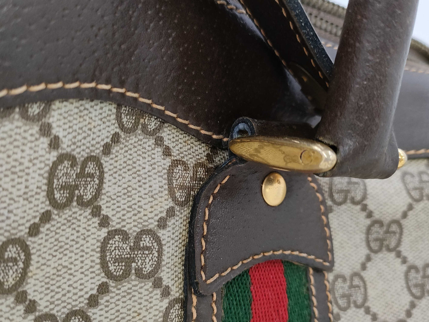 GUCCI GG Supreme Sherry Line Boston Bag, Coated Canvas and Leather